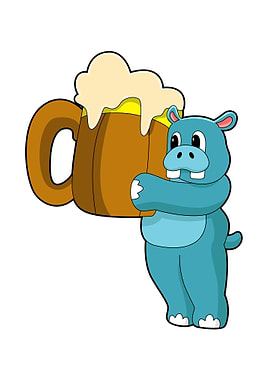 Hippo Drinking Beer Bottle