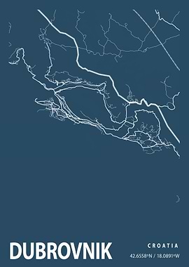 Dubrovnik City Map Croatia