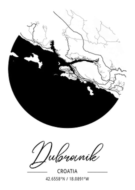 Dubrovnik City Map Croatia