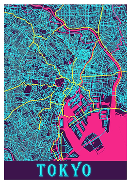 Tokyo City Map Japan neon