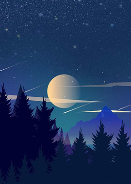 Forest at starry Sky Moon