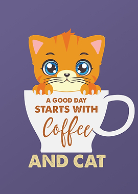 Funny Cartoon Coffee Cat