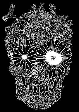 White lines flower skull