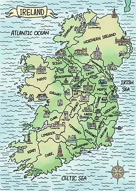 Watercolor Map of Ireland