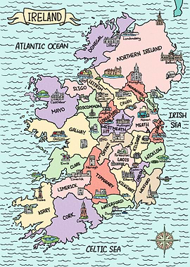 Colorful Map of Ireland