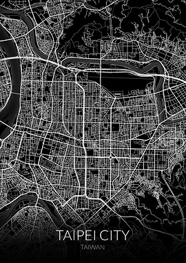Taipei City Map Black