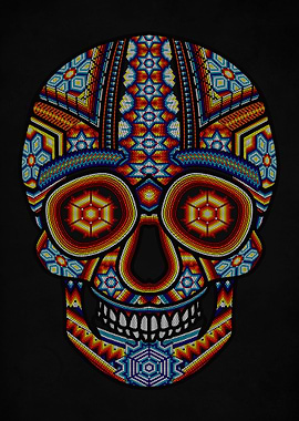 skull huichol red blue