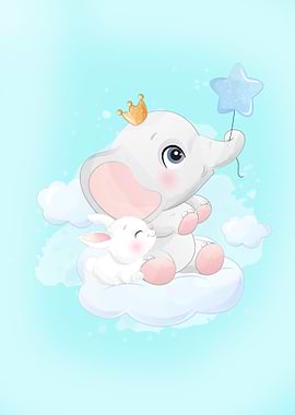 Baby elephant with bunny