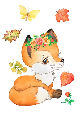 Cute fox sit autumn leaves
