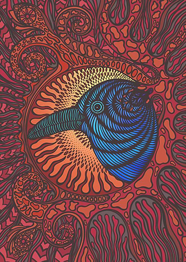 Crow Bird Head and Red Sun