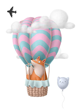 Cute fox in a hot air ball