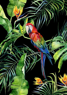 Black Watercolor Trop 06