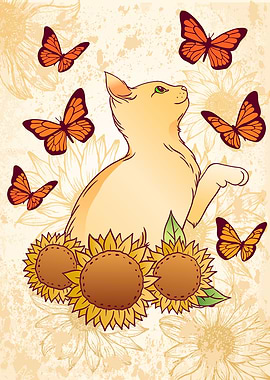 Sunflower Butterfly Cat