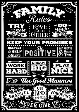 Family Rules Black White