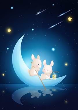 cute bunnys moon and stars
