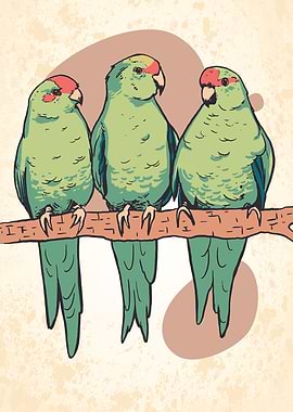 Three Budgies On A Stick