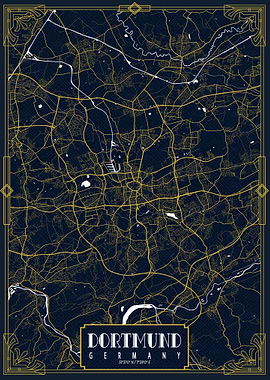 Dortmund Map Gold Art Deco
