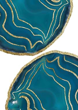 Teal Blue Agate Gold Glam