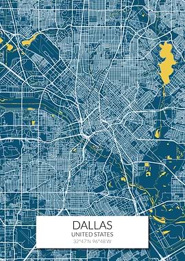 Dallas Map Blue White