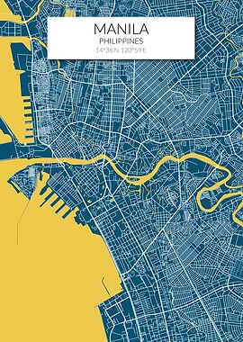 Manila Map Blue Yellow