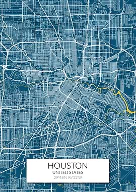 Houston Map Blue White
