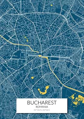 Bucharest Map Blue White