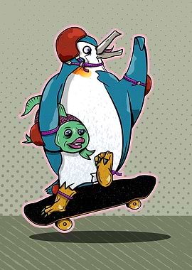 Penguin Skateboarding