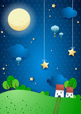 Fantasy landscape and moon