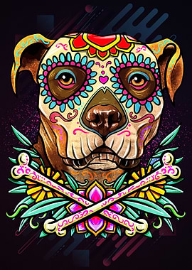 Pitbull Dog Sugar Skull