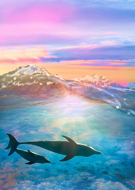 Dolphins on Magic Ocean