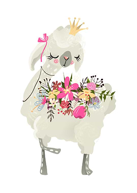 A cute llama with flowers
