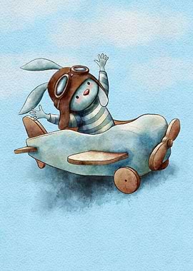 Cute bunny in a plane