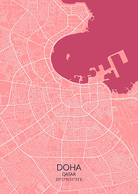 Doha Qatar Pink Rose Map