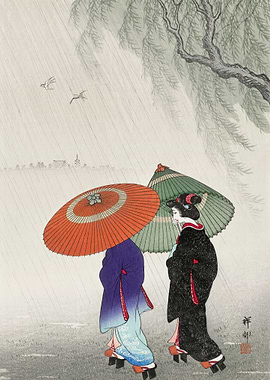 Two women in the rain