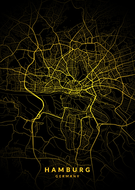 Hamburg Germany Map Gold