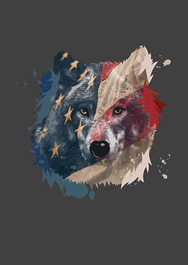 Wolf American Flag USA
