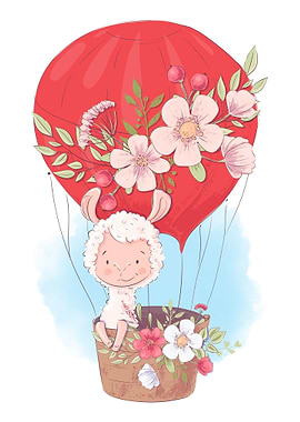 Cute llama in a balloon