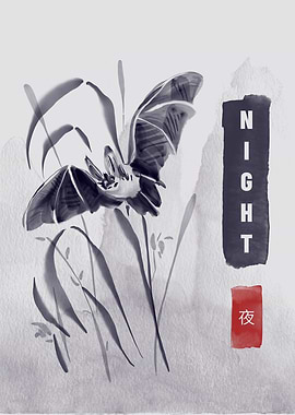 Japanese Bat Watercolor