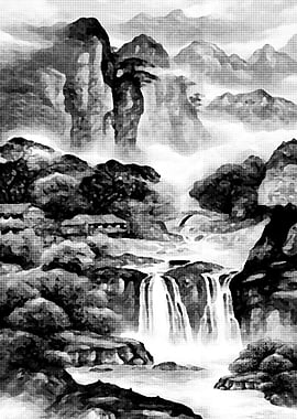 mountain and waterfall