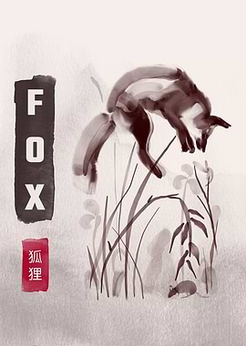 Japanese Fox Watercolor