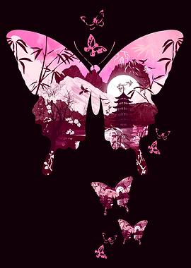 Pink Butterfly Landscape