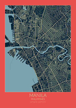 Manila Map Red Blue