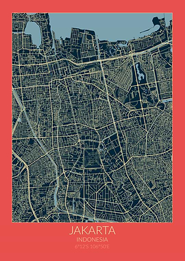 Jakarta Map Red Blue