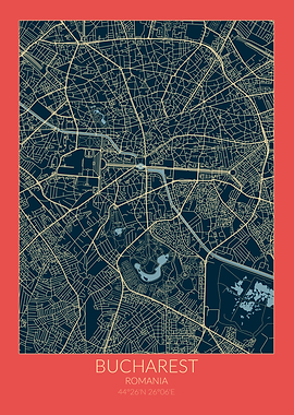 Bucharest Map Red Blue