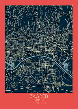 Zagreb Map Red Blue