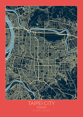 Taipei City Map Red Blue