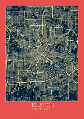 Houston Map Red Blue