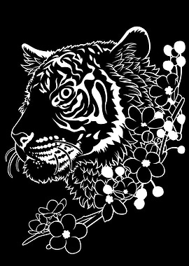 Tiger in minimalist white