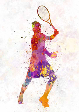 Watercolor tennis player
