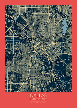 Dallas Map Red Blue